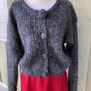 Womens Vintage Cropped Cardigan Sweater~Dark Gray
